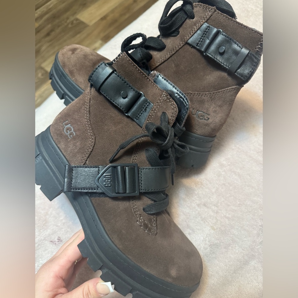UGG Chocolate Suede Boots with Ebony Straps